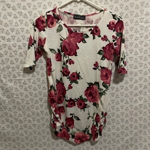 floral long shirt with ruffles on side